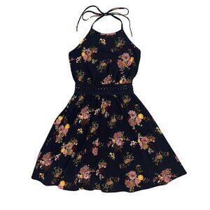 Adam Levine Navy Floral Halter Mini Dress Women's Size S Boho Cottagecore Summer